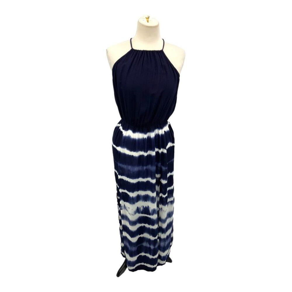 Raviya Blue Tie Dye Halter Neck Breezy Swim Cover Up Dress Medium NWT